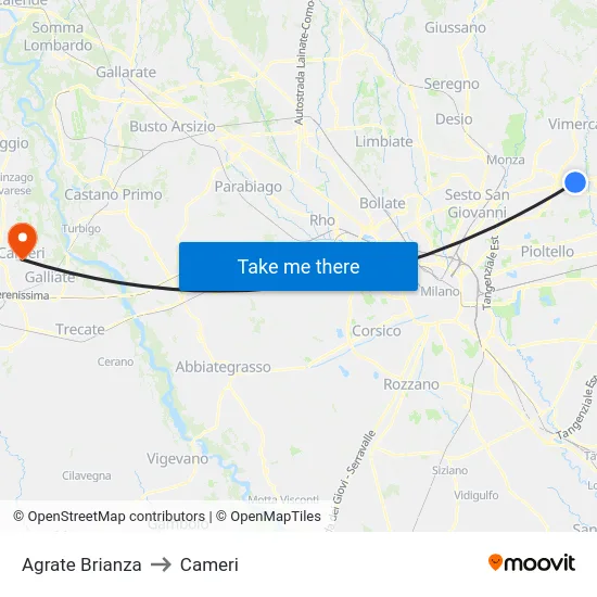 Agrate Brianza to Cameri map