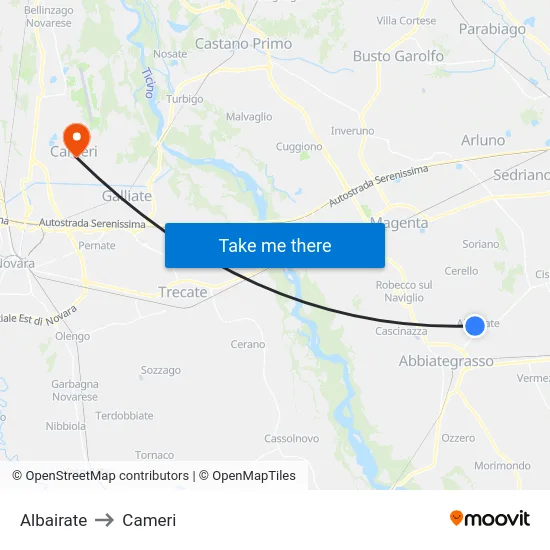 Albairate to Cameri map