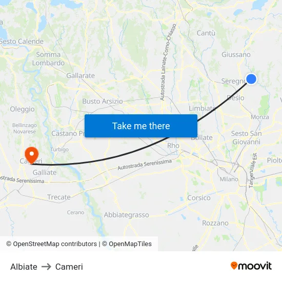 Albiate to Cameri map