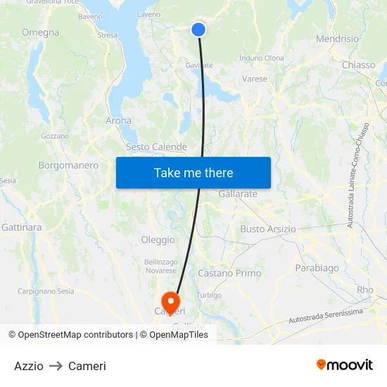 Azzio to Cameri map