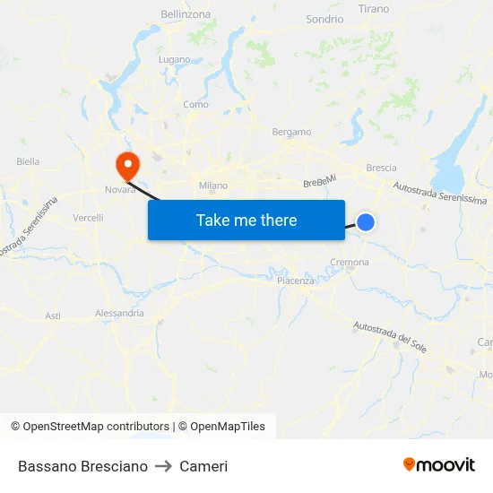Bassano Bresciano to Cameri map