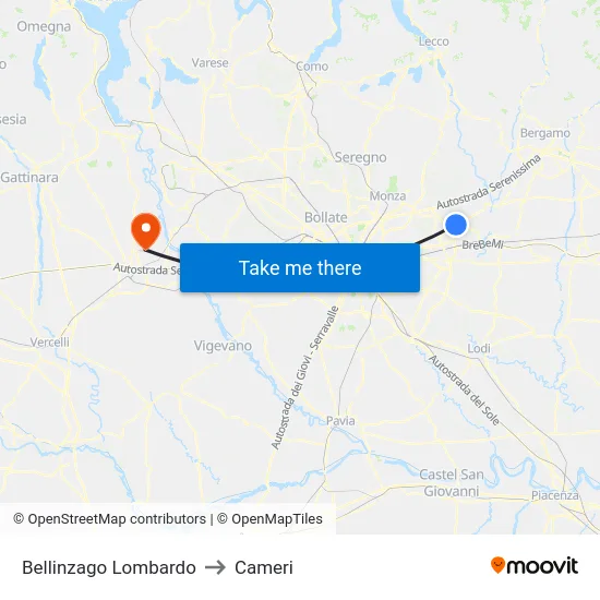 Bellinzago Lombardo to Cameri map