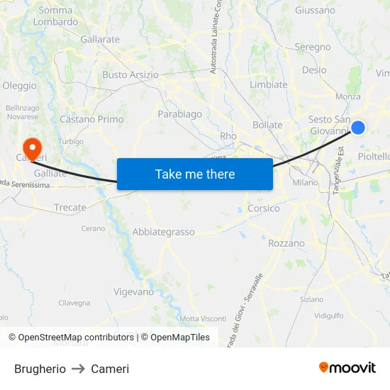 Brugherio to Cameri map