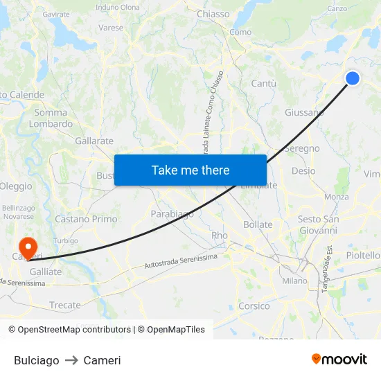 Bulciago to Cameri map