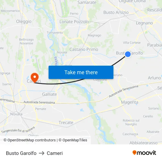 Busto Garolfo to Cameri map
