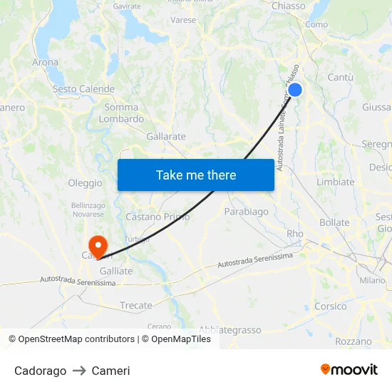 Cadorago to Cameri map