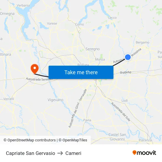 Capriate San Gervasio to Cameri map
