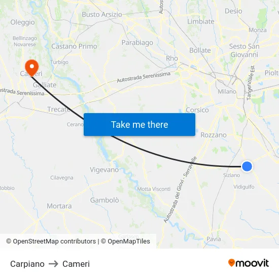 Carpiano to Cameri map