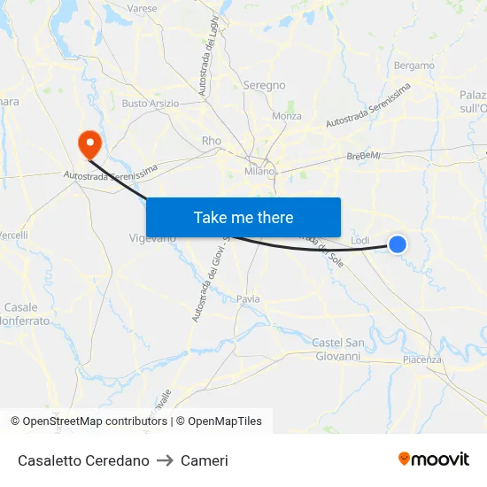 Casaletto Ceredano to Cameri map