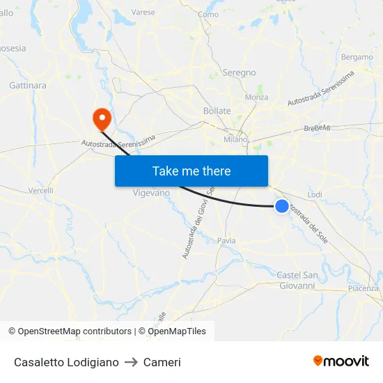 Casaletto Lodigiano to Cameri map