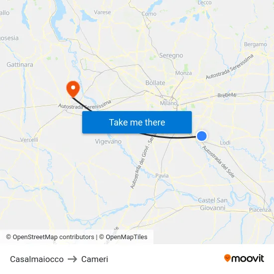 Casalmaiocco to Cameri map