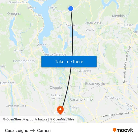 Casalzuigno to Cameri map