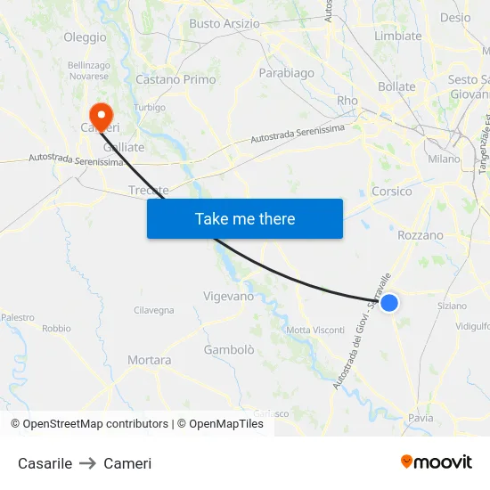 Casarile to Cameri map