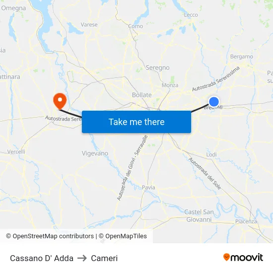 Cassano D' Adda to Cameri map