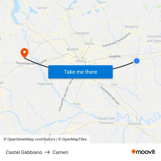 Castel Gabbiano to Cameri map
