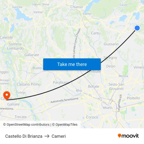 Castello Di Brianza to Cameri map