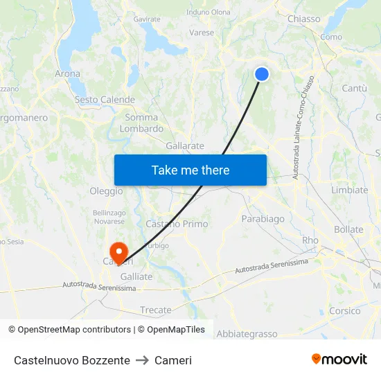 Castelnuovo Bozzente to Cameri map