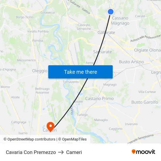 Cavaria Con Premezzo to Cameri map