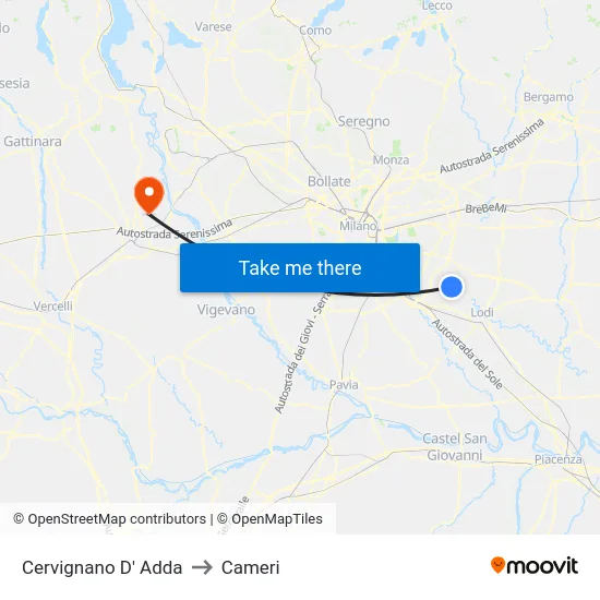 Cervignano d'Adda to Cameri map