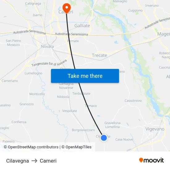Cilavegna to Cameri map