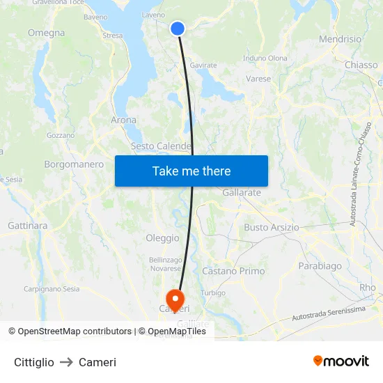 Cittiglio to Cameri map