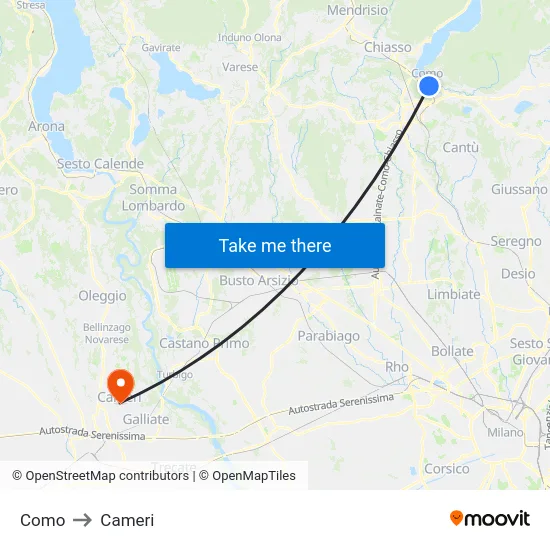 Como to Cameri map