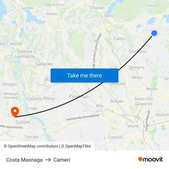 Costa Masnaga to Cameri map