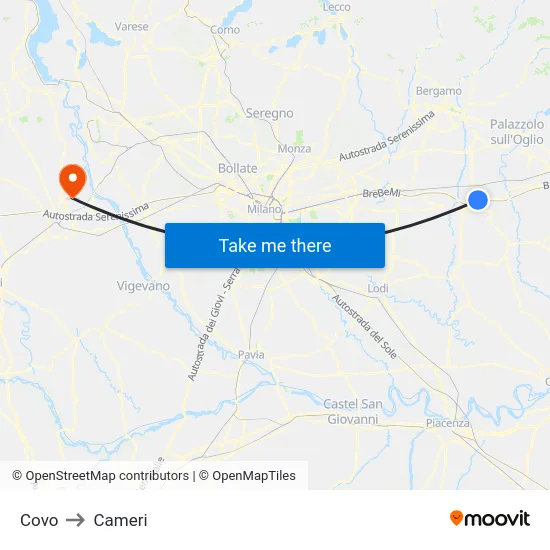Covo to Cameri map