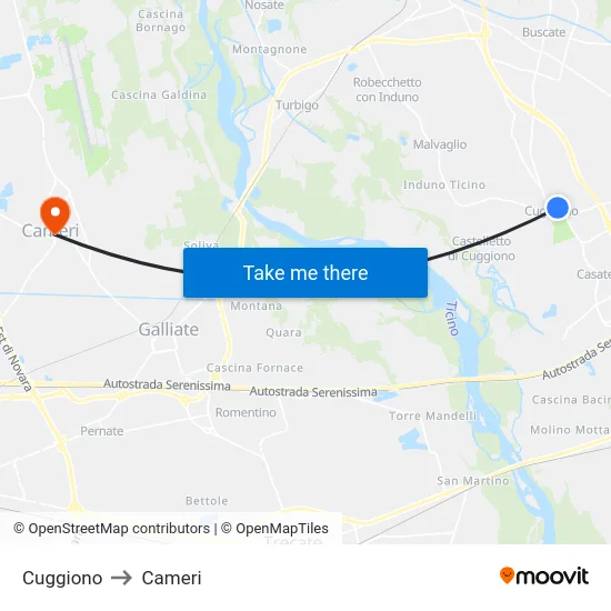 Cuggiono to Cameri map