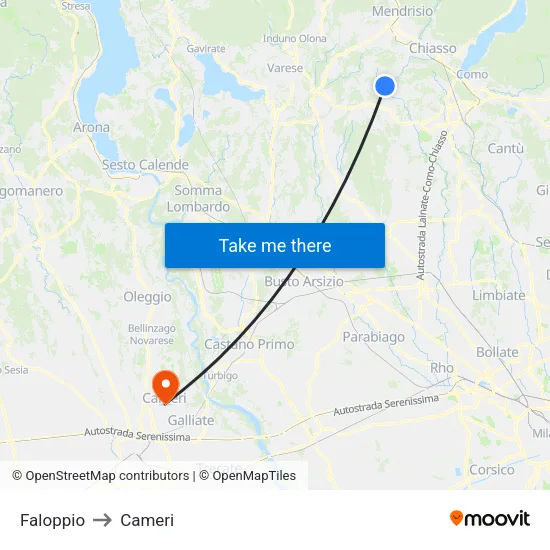 Faloppio to Cameri map