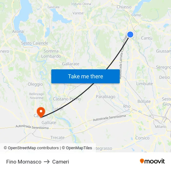 Fino Mornasco to Cameri map