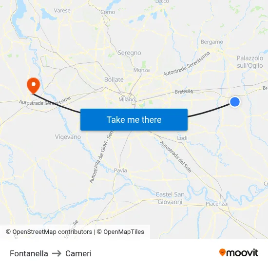 Fontanella to Cameri map
