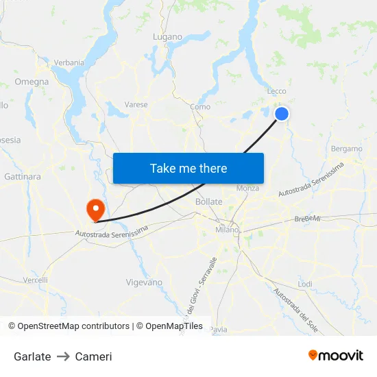 Garlate to Cameri map