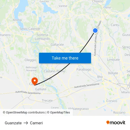 Guanzate to Cameri map