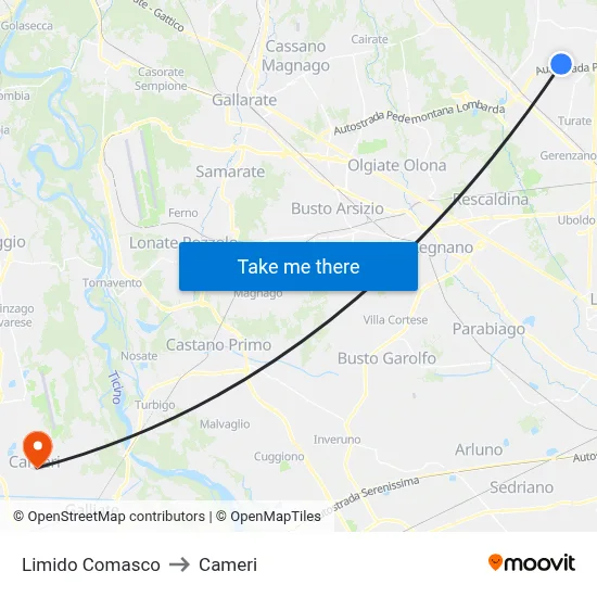 Limido Comasco to Cameri map