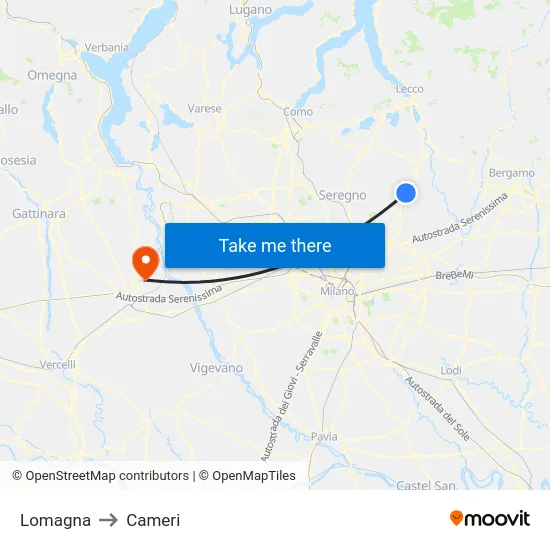 Lomagna to Cameri map