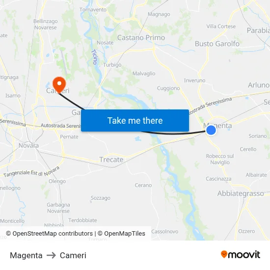 Magenta to Cameri map