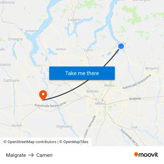 Malgrate to Cameri map