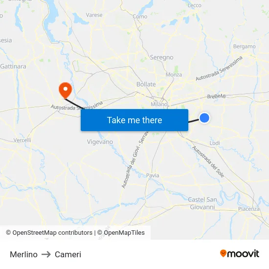 Merlino to Cameri map