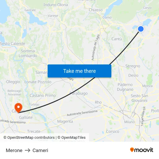 Merone to Cameri map