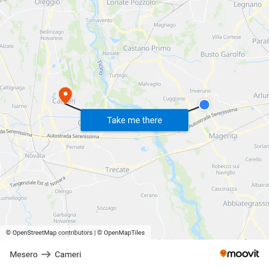 Mesero to Cameri map