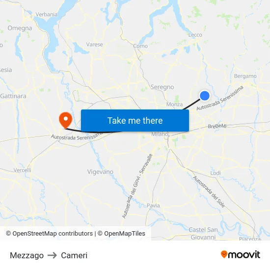 Mezzago to Cameri map