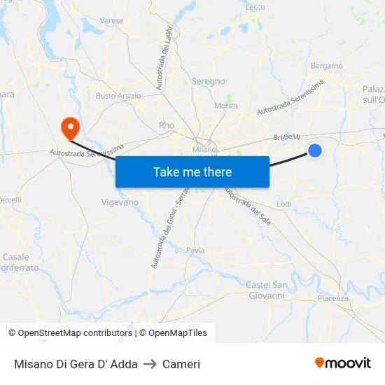 Misano di Gera d'Adda to Cameri map
