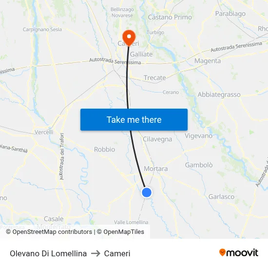 Olevano Di Lomellina to Cameri map