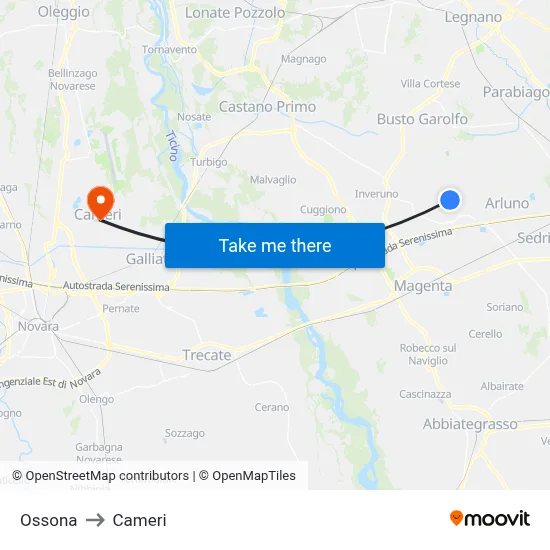 Ossona to Cameri map