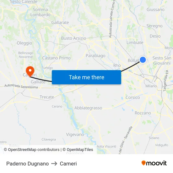 Paderno Dugnano to Cameri map