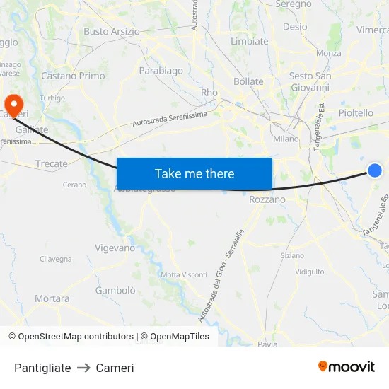 Pantigliate to Cameri map