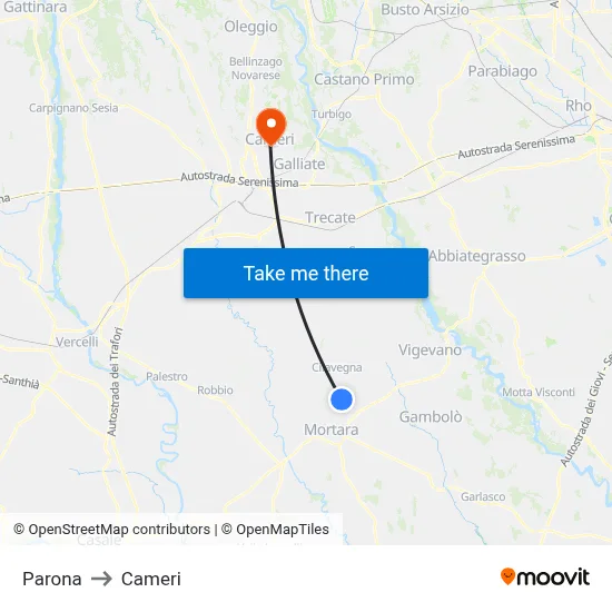 Parona to Cameri map