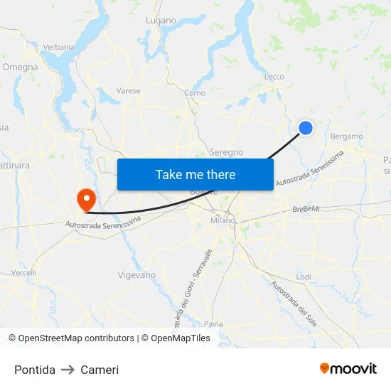 Pontida to Cameri map