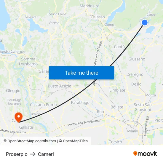 Proserpio to Cameri map